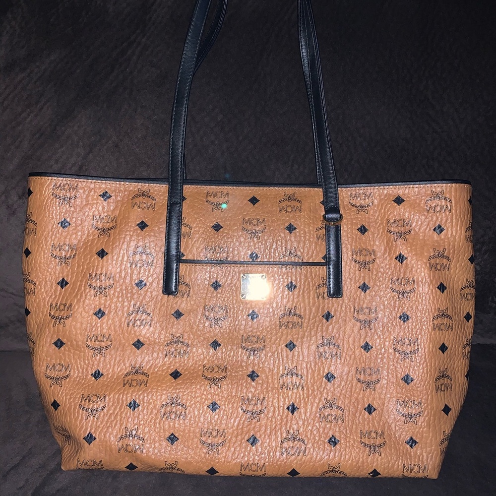 MCM Medium Anya Visetos Cognac Leather Tote